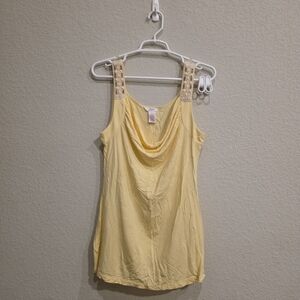 Candie's Pale Yellow Cowl Neck Tank with Crochet Straps
